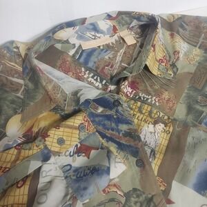 Kate Hill Woman 2X 100% Silk Novelty Print‎ Button Up Shirt Travel Tourist